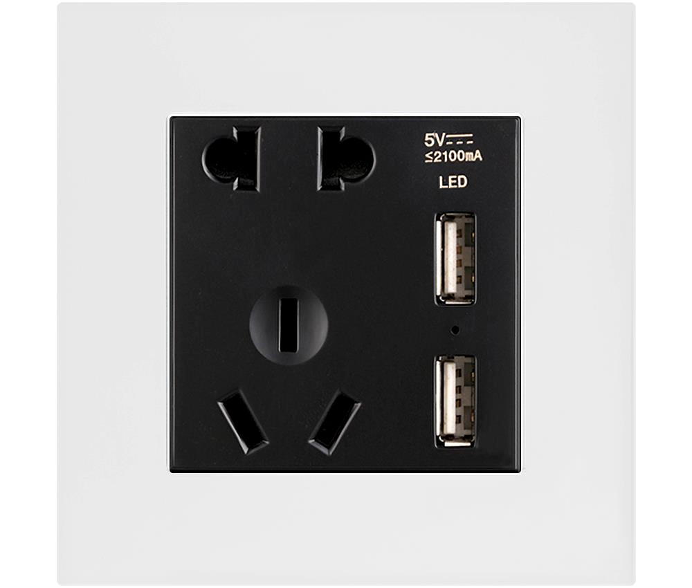 5孔插座带双USB快充（阳极氧化铝材质，陶瓷白）